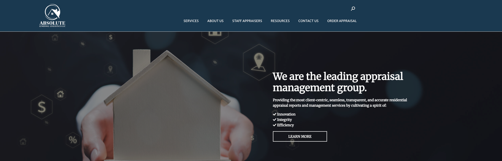 Absolute Lending Logistics website on a laptop: A first web presence for a national appraisal firm